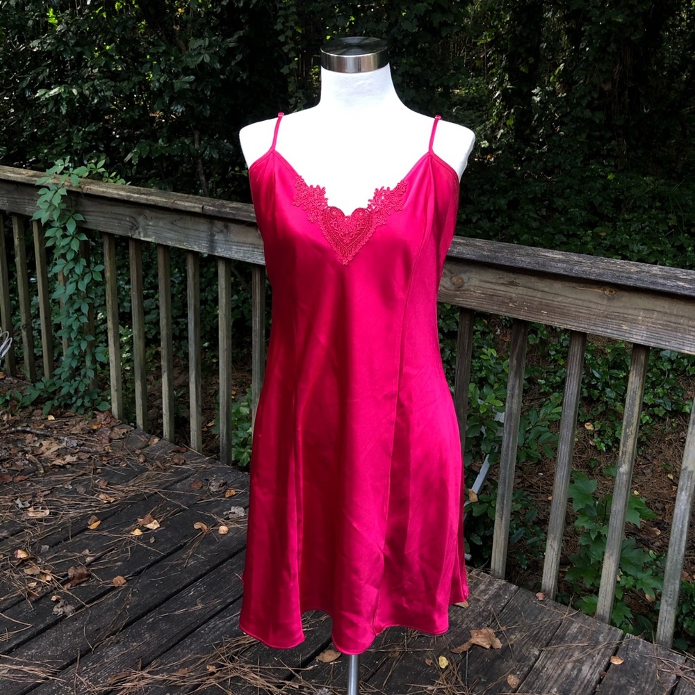 Silky red slip dress